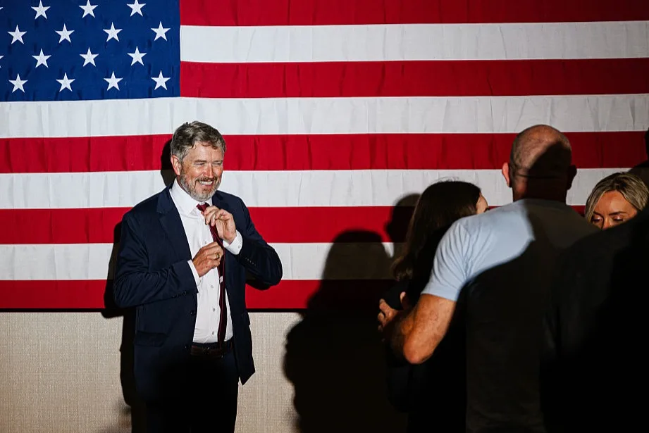 Rep. Thomas Massie, R-Ky., speaks after losing the Republican party's nomination during an election night watch party
