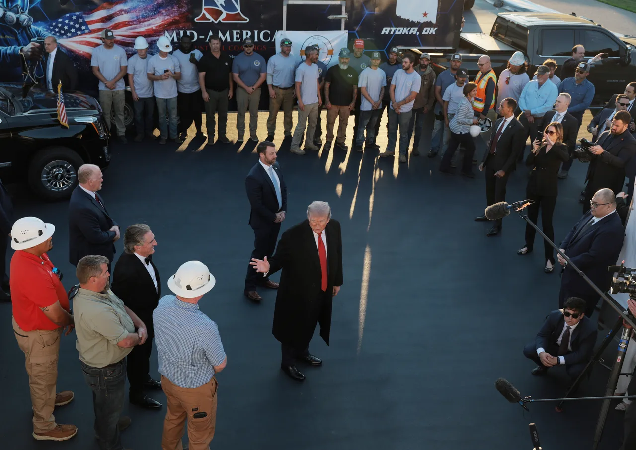 Trump interacts with workers