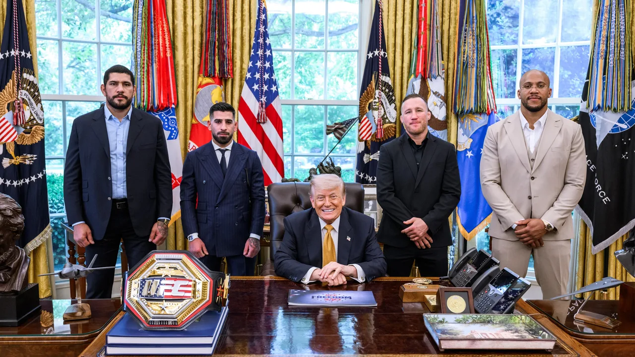 Trump unveils UFC ‘Freedom 250’ belt as Ilia Topuria says: ‘I never thought you would be so kind’