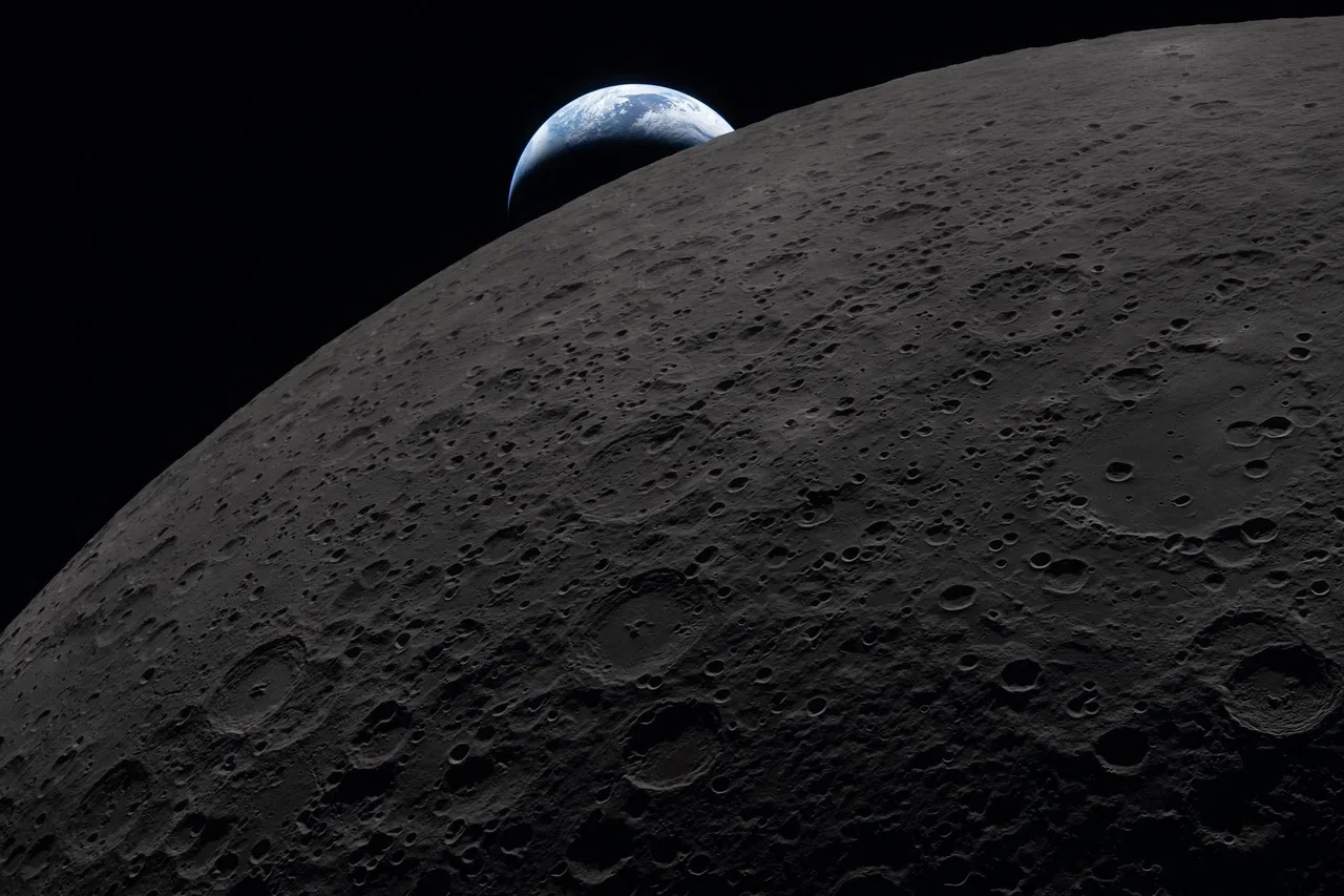 Earth setting behind the lunar horizon