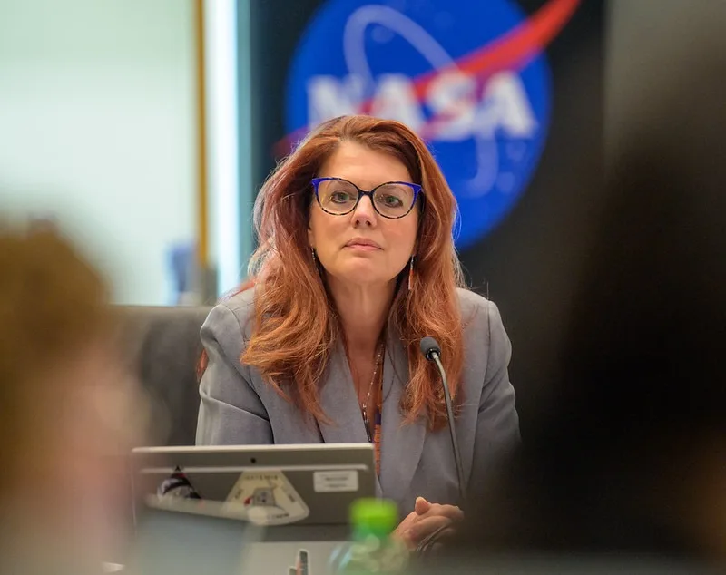 Charlie Blackwell-Thompson, Artemis II launch director, is seen as teams meet for Artemis II