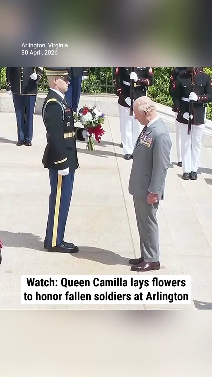 Watch: Queen Camilla lays flowers to honor fallen soldiers at Arlington