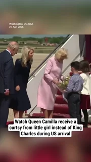 Watch Queen Camilla receive a curtsy from little girl instead of King Charles during US arrival