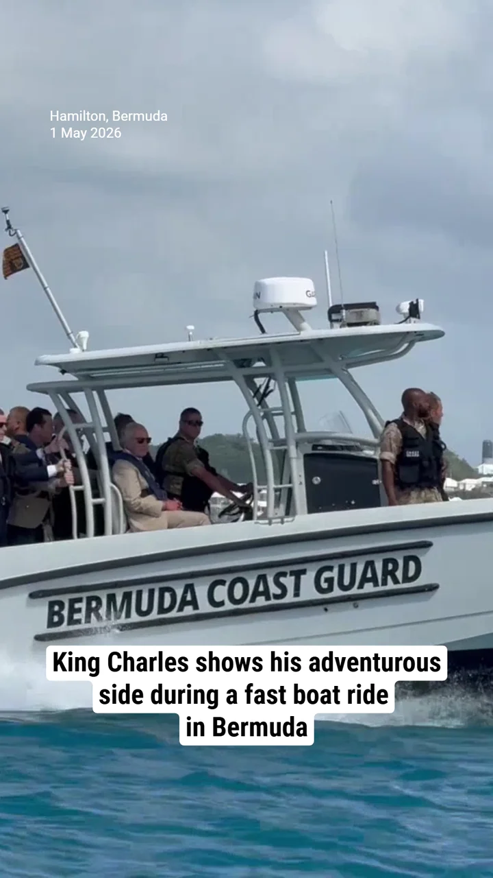 King Charles shows his adventurous side during a fast boat ride in Bermuda