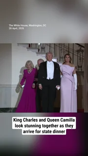 King Charles and Queen Camilla look stunning together as they arrive for state dinner