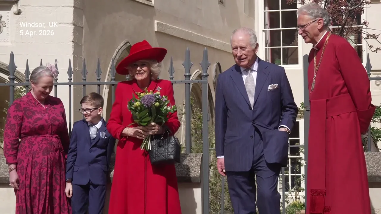 King Charles and Queen Camilla depart Easter service after warmly greeting the public