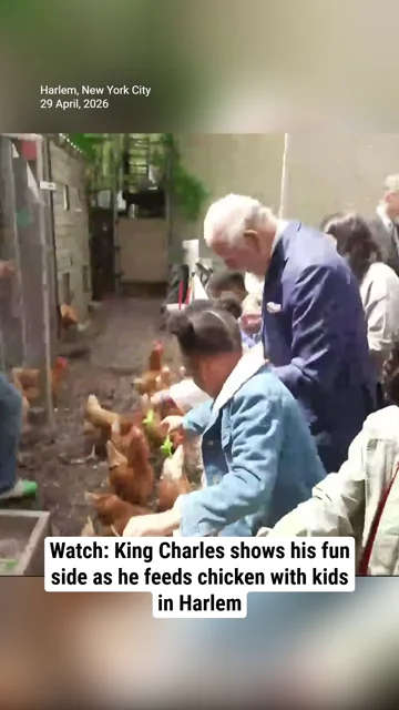 Watch: King Charles shows his fun side as he feeds chicken with kids in Harlem