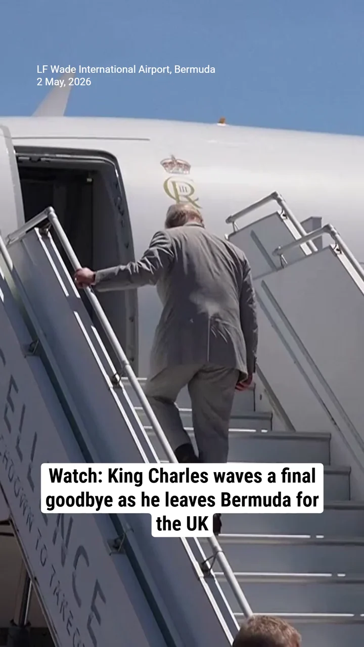 King Charles waves a final goodbye as he leaves Bermuda for the UK