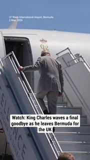King Charles waves a final goodbye as he leaves Bermuda for the UK