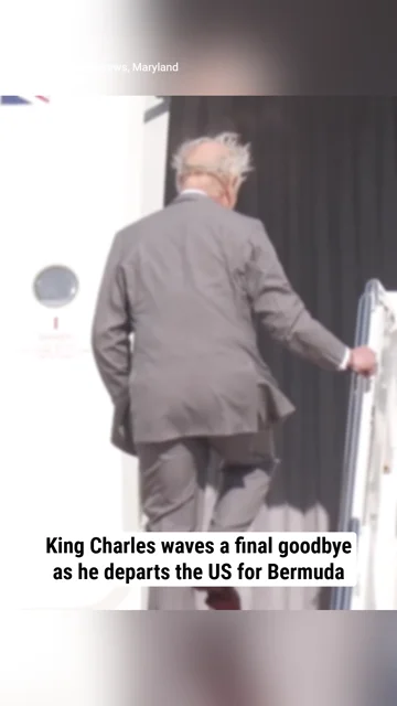 King Charles waves a final goodbye as he departs the US for Bermuda
