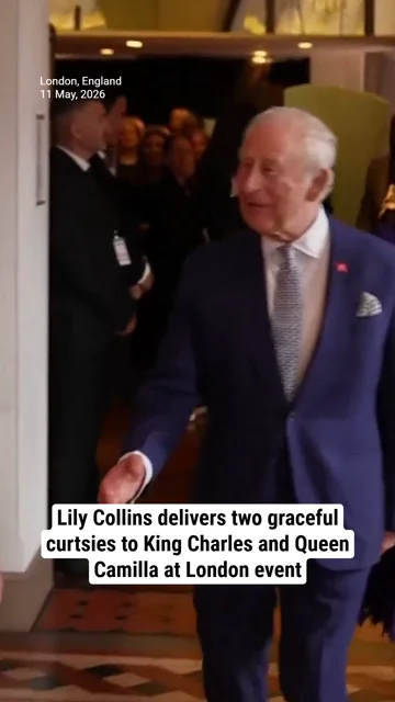 Lily Collins delivers two graceful curtsies to King Charles and Queen Camilla at London event