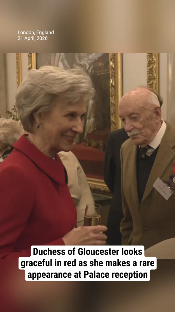 Duchess of Gloucester looks graceful in red as she makes a rare appearance at Palace reception