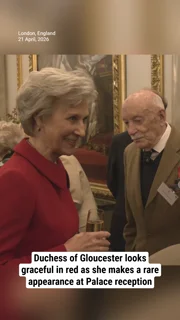 Duchess of Gloucester looks graceful in red as she makes a rare appearance at Palace reception