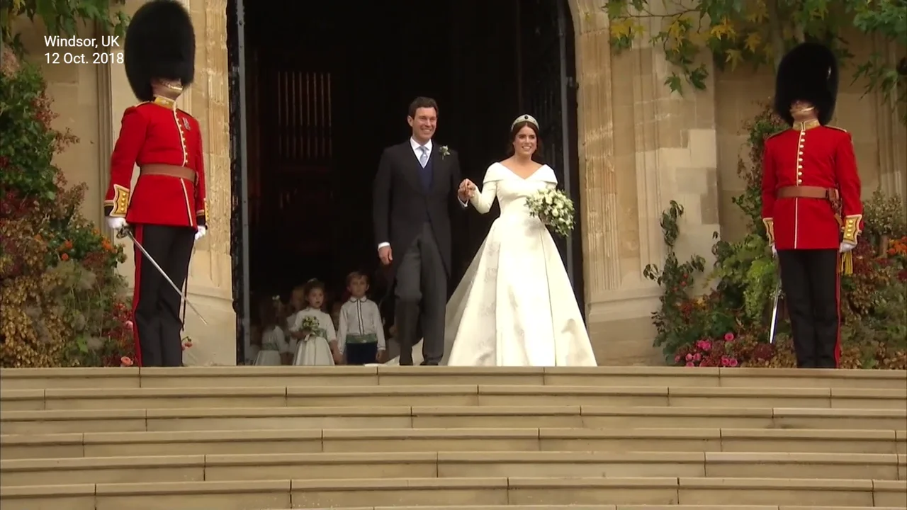 Rewatch the iconic moment Princess Eugenie kisses her husband as they announce their third child