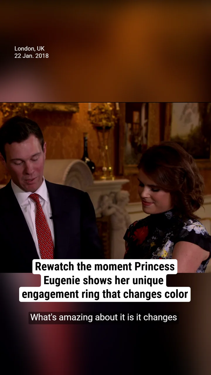 Rewatch the moment Princess Eugenie shows her unique engagement ring that changes color