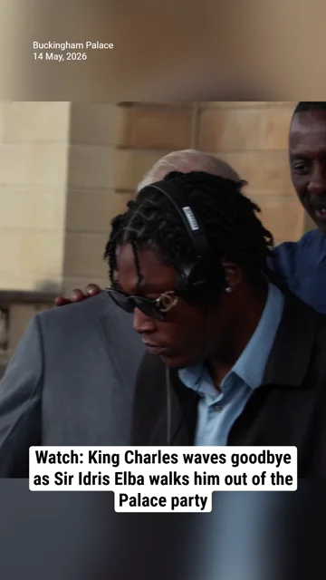 Watch: King Charles waves goodbye as Sir Idris Elba walks him out of the Palace party