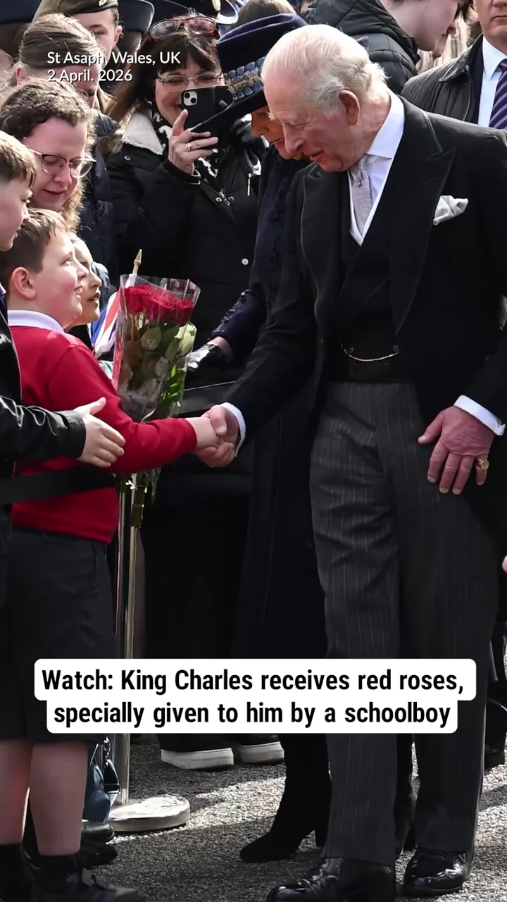 Watch: King Charles receives red roses, specially given to him by a schoolboy