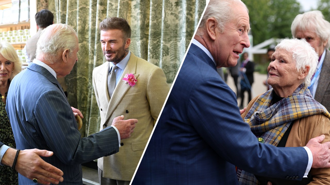 King Charles catches up with Dame Judi Dench and Sir David Beckham at Chelsea Flower Show