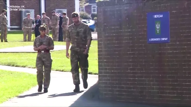 Watch Prince William arrive in a combat uniform to meet female soldiers