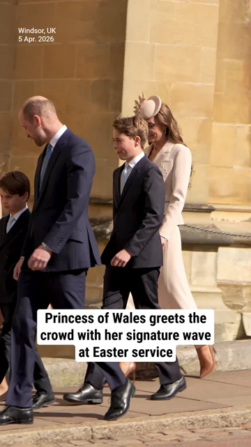 Princess of Wales greets the crowd with her signature wave at Easter service