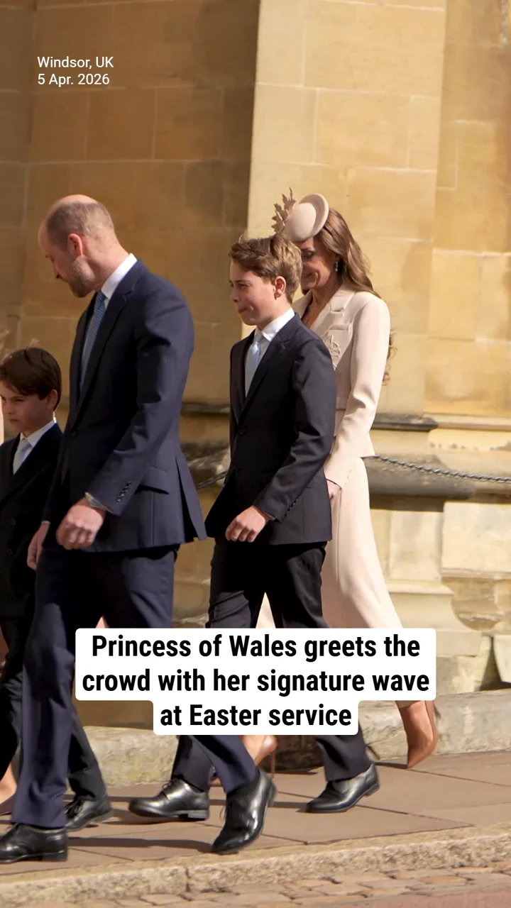 Princess of Wales greets the crowd with her signature wave at Easter service