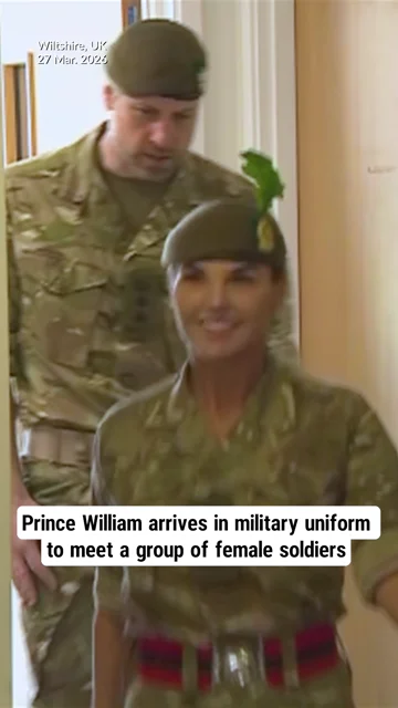 Prince William arrives in military uniform to meet a group of female soldiers