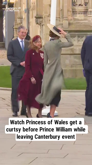 Watch Princess of Wales get a curtsy before Prince William while leaving Canterbury event