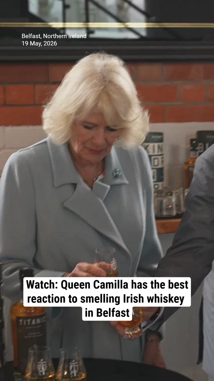 Watch: Queen Camilla has the best reaction to smelling Irish whiskey in Belfast