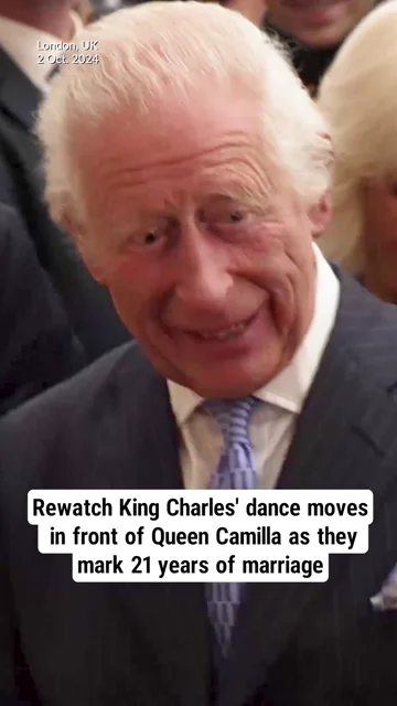 Rewatch King Charles' dance moves in front of Queen Camilla as they mark 21 years of marriage