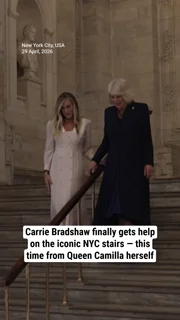 Carrie Bradshaw finally gets help on the iconic NYC stairs — this time from Queen Camilla herself