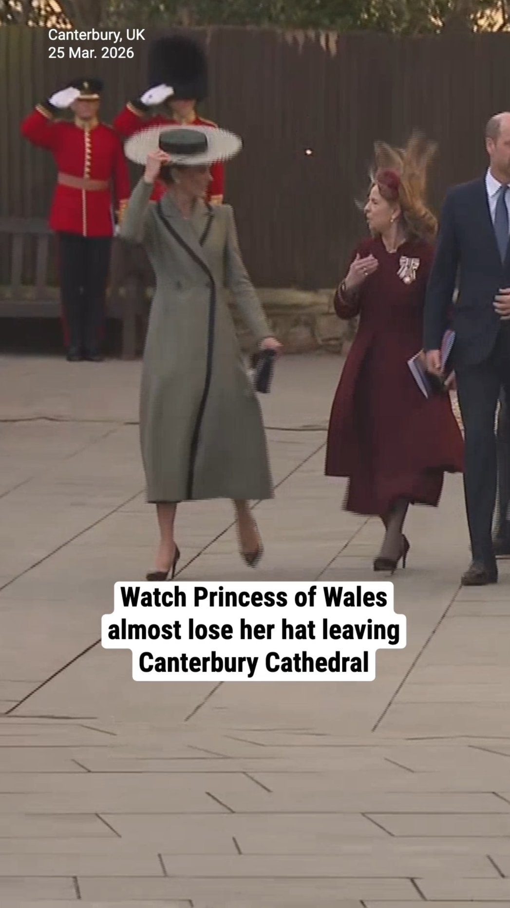 Watch Princess of Wales almost lose her hat leaving Canterbury Cathedral