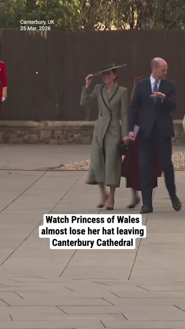 Watch Princess of Wales almost lose her hat leaving Canterbury Cathedral
