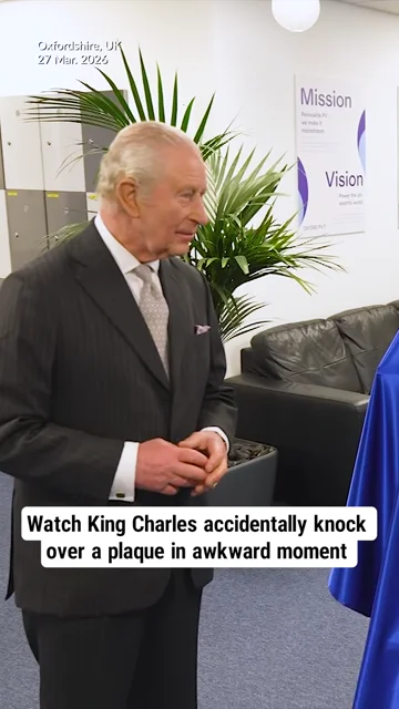 Watch King Charles accidentally knock over a plaque in awkward moment