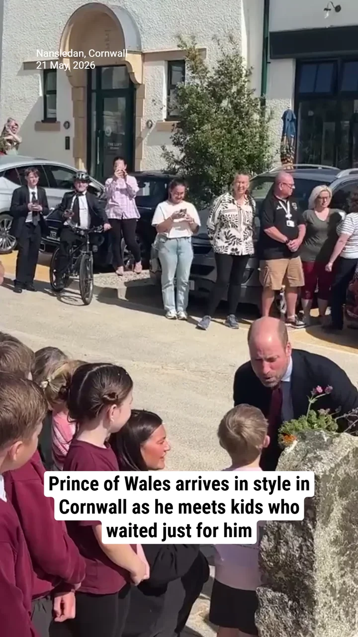 Prince of Wales arrives in style in Cornwall as he meets kids who waited just for him