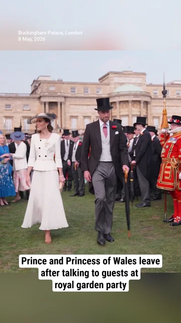 Prince and Princess of Wales leave after talking to guests at royal garden party