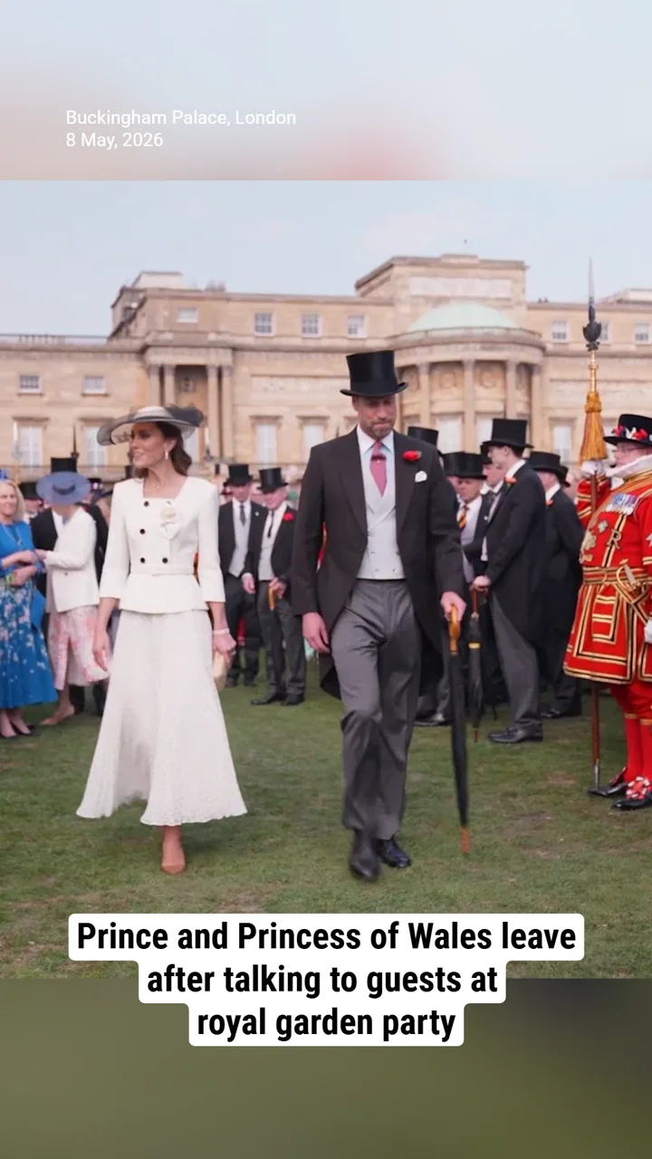 Prince and Princess of Wales leave after talking to guests at royal garden party