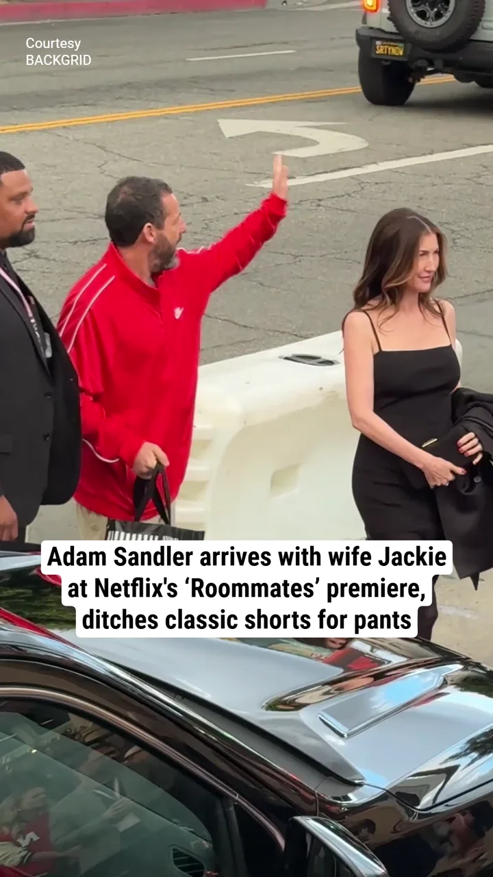 Adam Sandler arrives with wife Jackie at Netflix's ‘Roommates’ premiere, ditches classic shorts for pants