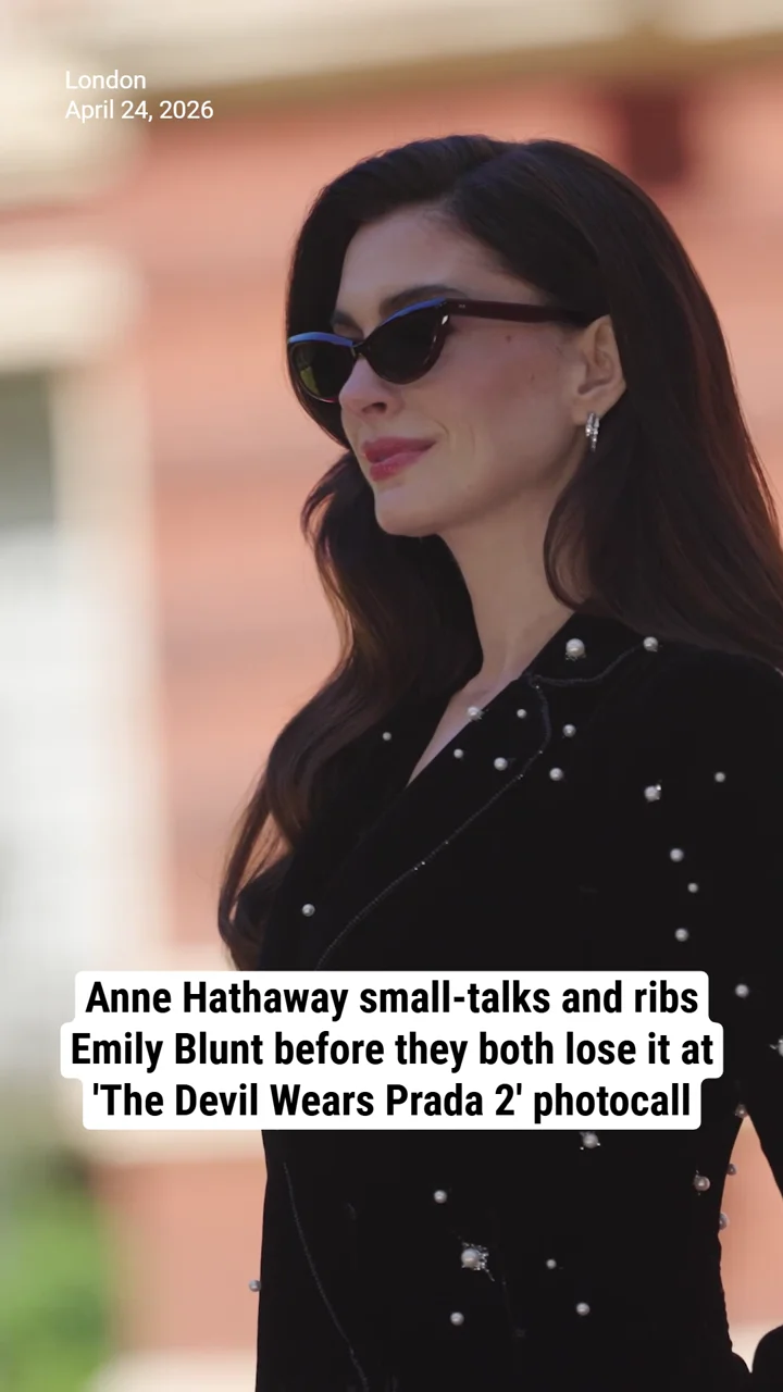 Anne Hathaway small-talks and ribs Emily Blunt before they both lose it at 'The Devil Wears Prada 2' photocall