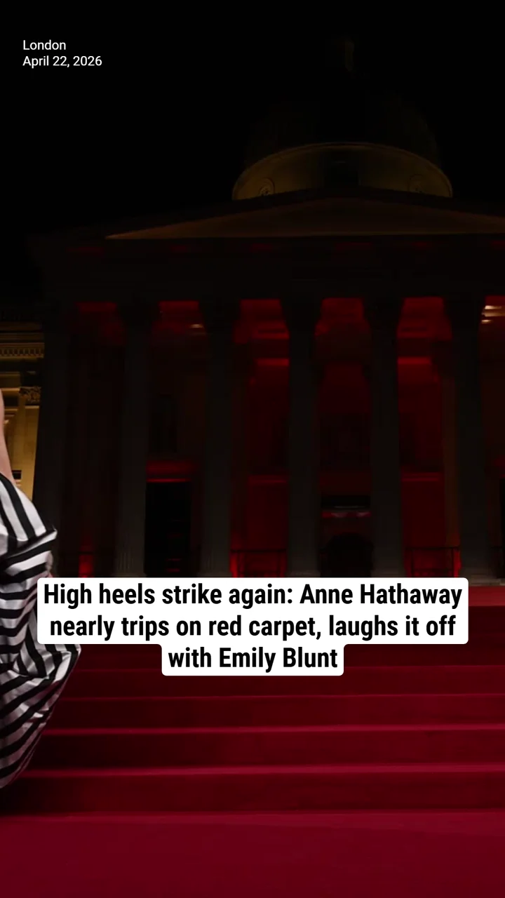 High heels strike again: Anne Hathaway nearly trips on red carpet, laughs it off with Emily Blunt