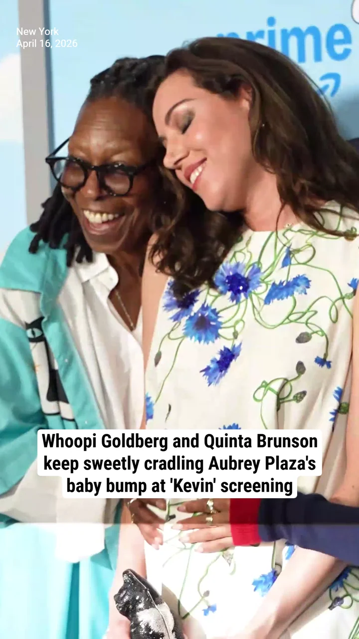 Whoopi Goldberg and Quinta Brunson keep sweetly cradling Aubrey Plaza's baby bump at 'Kevin' screening