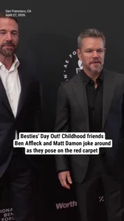 Besties' Day Out! Childhood friends Ben Affleck and Matt Damon joke around as they pose on the red carpet