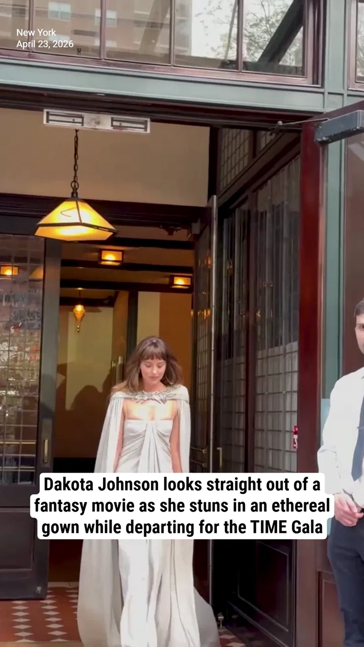 Dakota Johnson looks straight out of a fantasy movie as she stuns in an ethereal gown while departing for the TIME Gala
