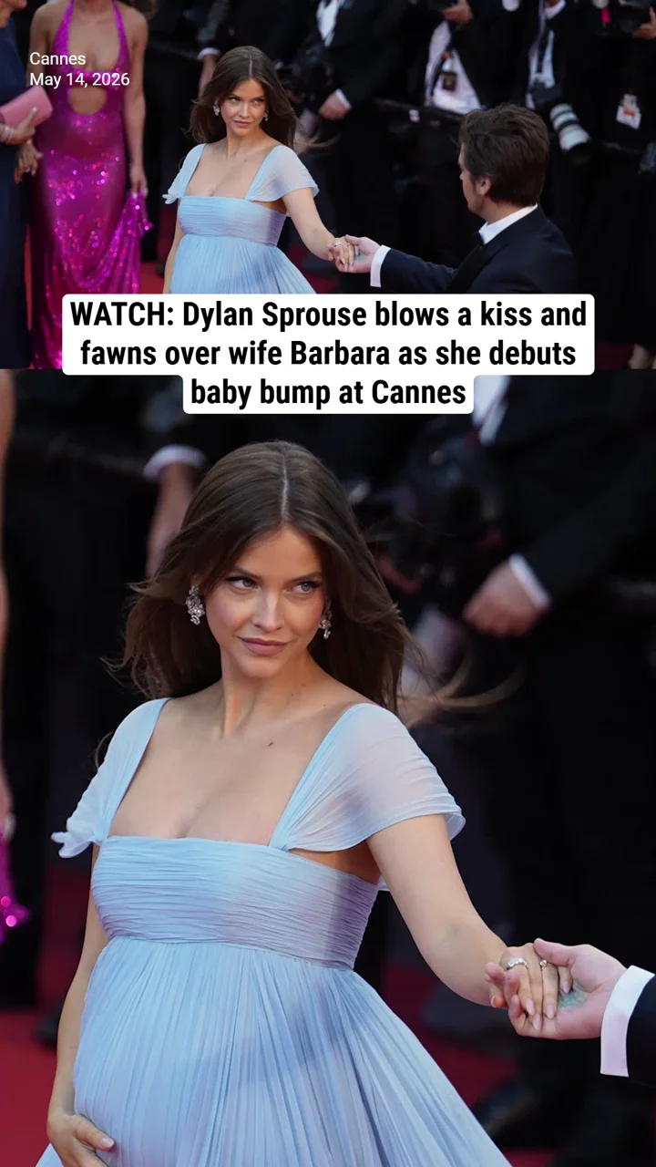 WATCH: Dylan Sprouse blows a kiss and fawns over wife Barbara as she debuts baby bump at Cannes