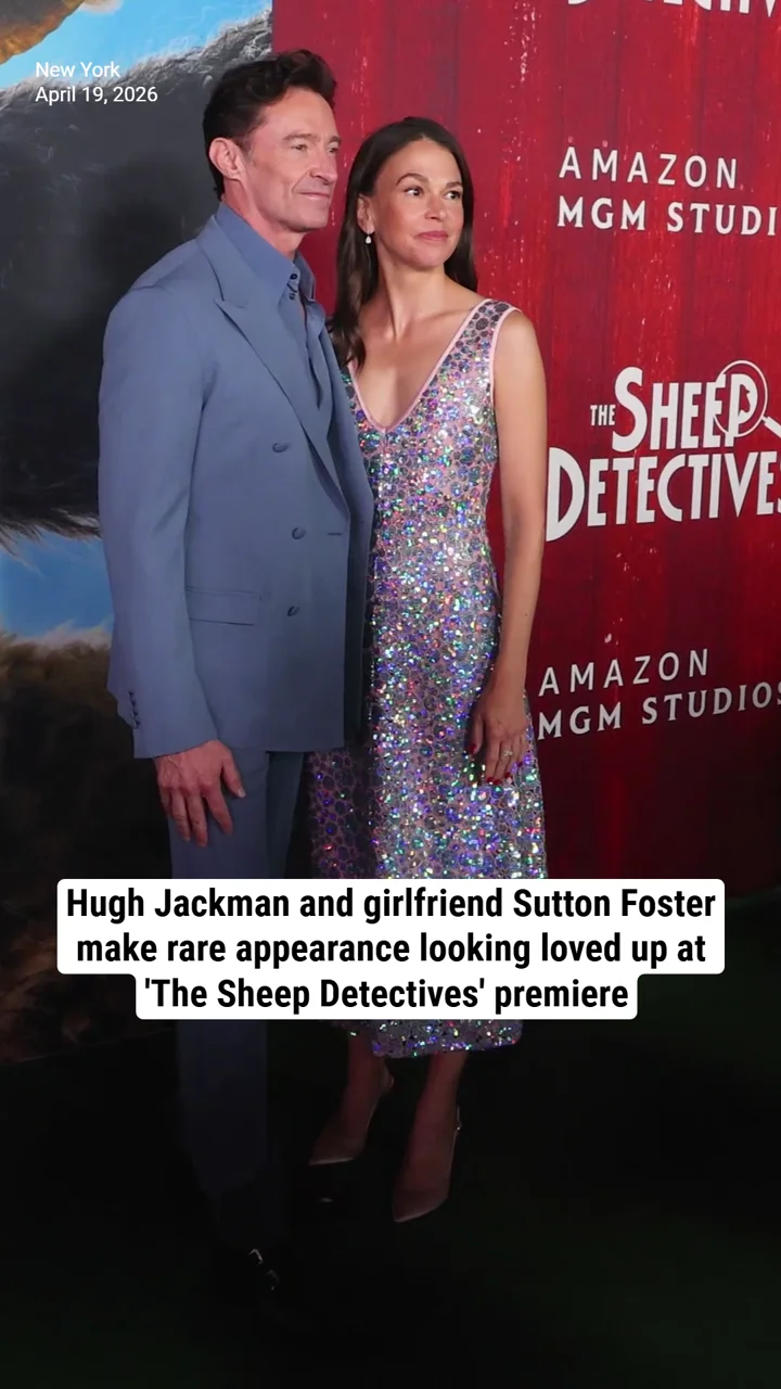 Hugh Jackman and girlfriend Sutton Foster make rare appearance looking loved up at 'The Sheep Detectives' premiere