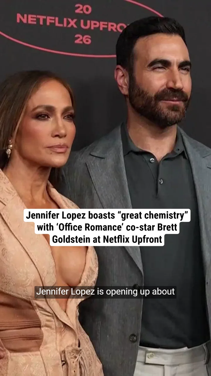 Jennifer Lopez boasts “great chemistry” with ‘Office Romance’ co-star Brett Goldstein at Netflix Upfront