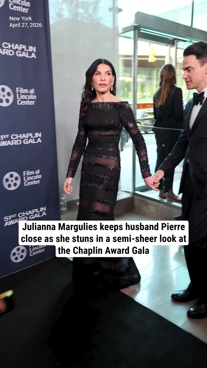 Julianna Margulies keeps husband Pierre close as she stuns in a semi-sheer look at the Chaplin Award Gala