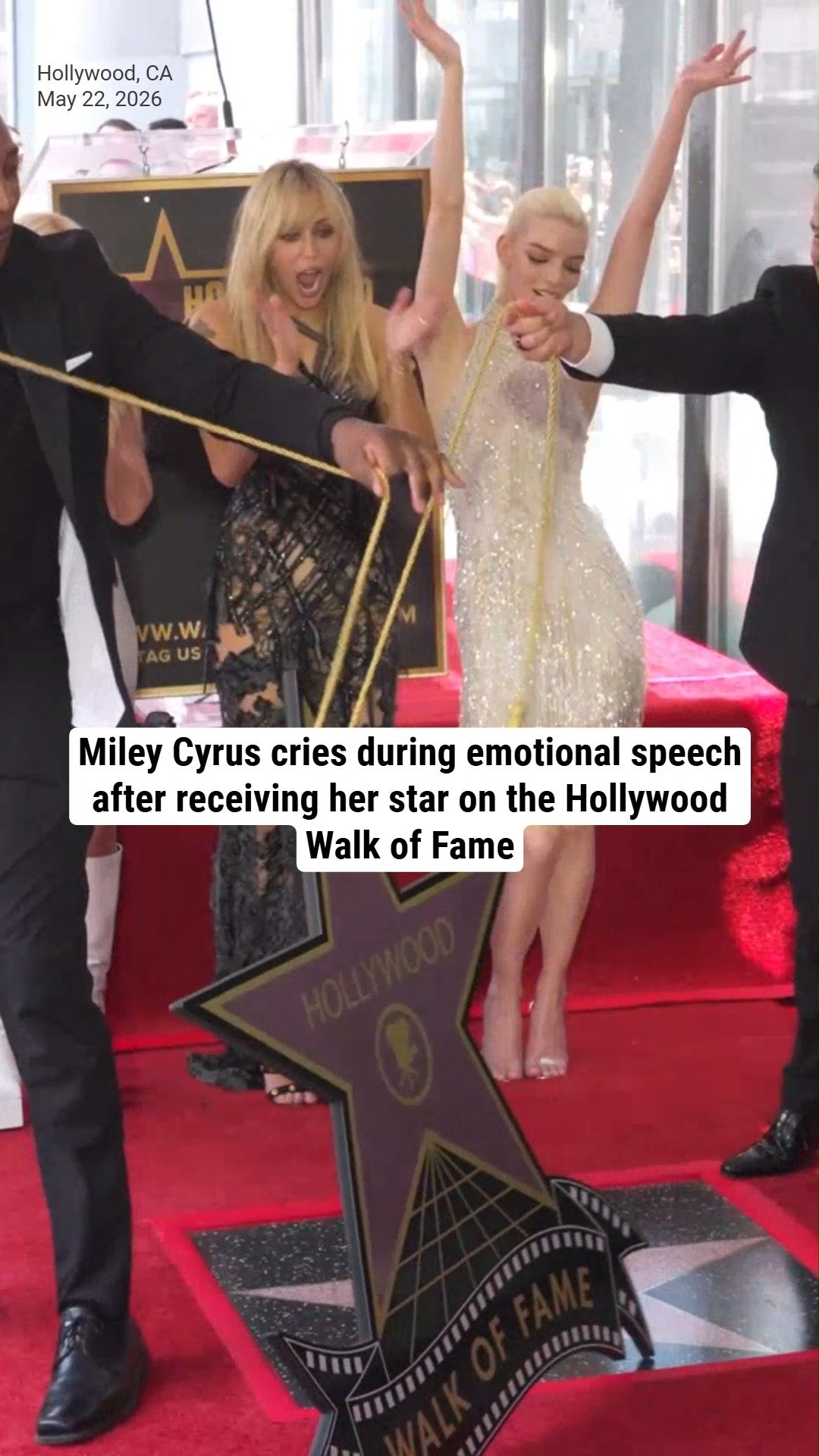 Miley Cyrus cries during emotional speech after receiving her star on the Hollywood Walk of Fame