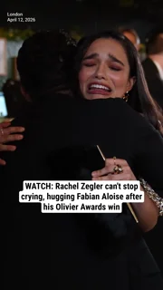 WATCH: Rachel Zegler can't stop crying, hugging Fabian Aloise after his Olivier Awards win