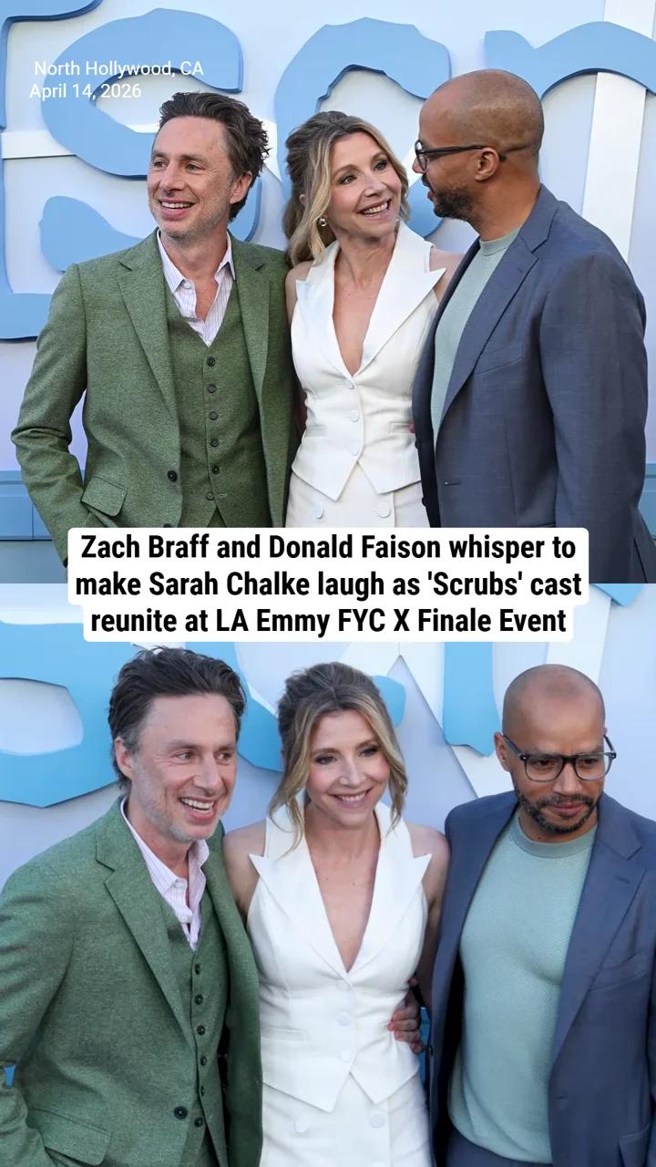 Zach Braff, Donald Faison whisper to make Sarah Chalke laugh as 'Scrubs' cast reunite at LA Emmy FYC X Finale