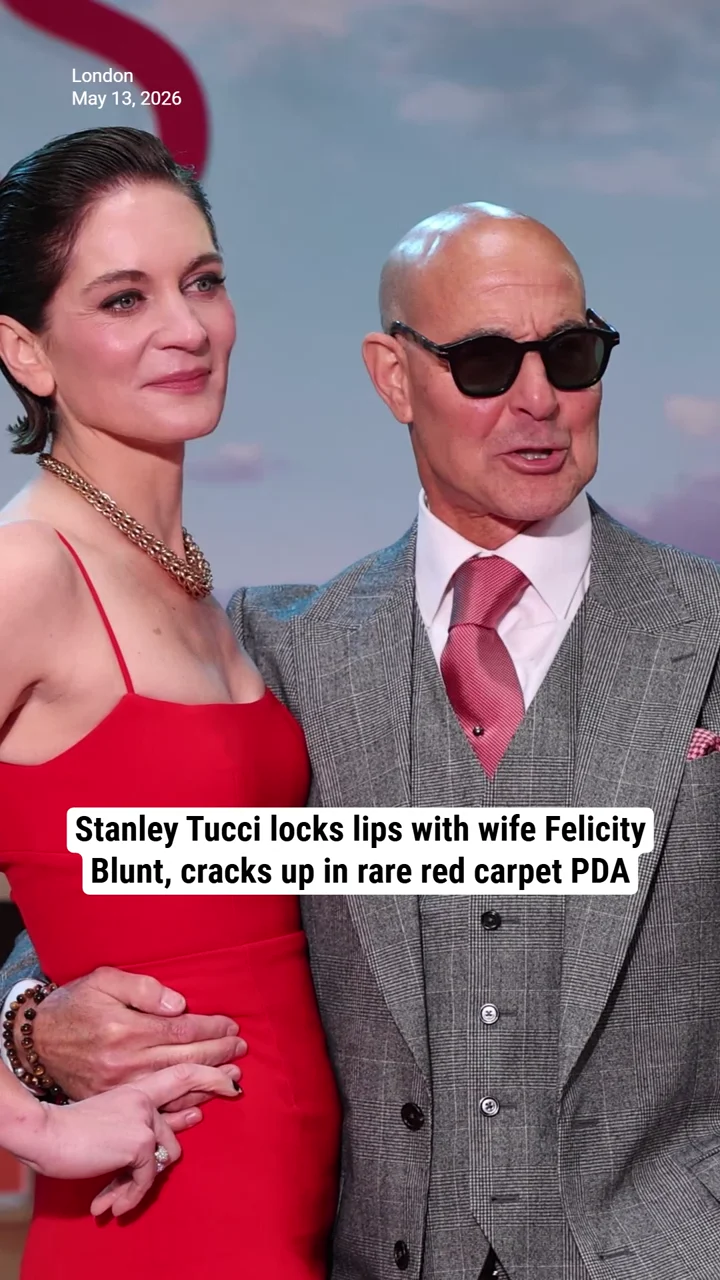 Stanley Tucci locks lips with wife Felicity Blunt, cracks up in rare red carpet PDA
